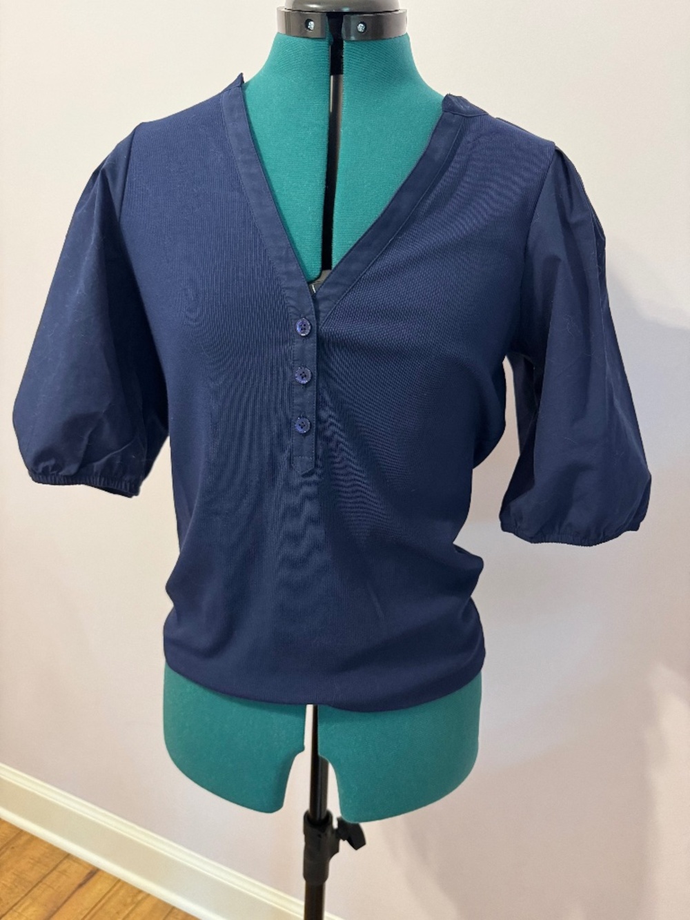 Madewell Navy Blue S/S Top with Puffy Sleeves Size Lg Large NWT